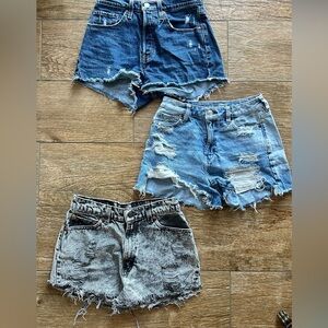 Jean Shorts lot of 3. Distressed Sz 26 waist. 2 Levi's, 1 American eagle